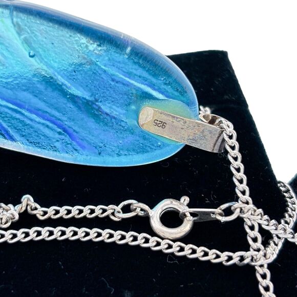 NIB Jon Richard Sterling Silver 5.6cm Blue Pink Dichroic Glass Pendant Necklace - Picture 3 of 5